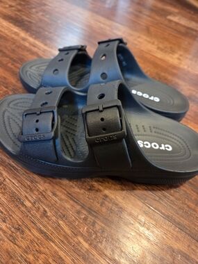 CROCS Women's Black Double Buckle Slide Sandals